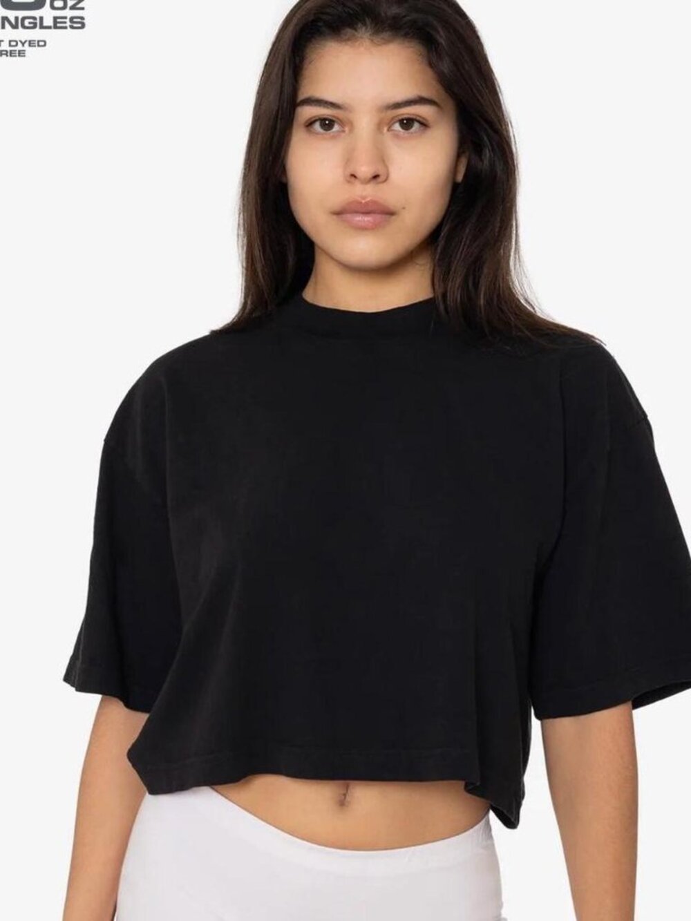 Los angeles apparel mock neck oversize crop tee garment dye in black one size